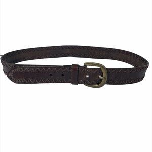 EUC Brown Leather Rick Rack Stitch Trim Belt